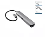USB-C 5-in-1 adapter, HDMI 4K/60Hz, RJ45 3x USB-A (5G), aluminium, silver, DINIC box with Euro hole