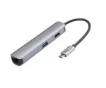 USB-C 5-в-1 докинг станция, HDMI 4K/60Hz, RJ45, 3x USB-A (5G), алуминий, сребрист
