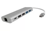 USB 3.1 Type C -sovitin 4-porttinen HUB, 2x USB 3.0 + 2x 2.0, LAN GB Ethernet, Type C -latausliitäntä