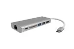 USB 3.1 Type C 2-portiline HUB, RJ45, HDMI, 2x USB, SD kaardilugeja, USB C laadimisport.