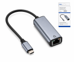 Adapter USB C Stecker/RJ45 Gbit LAN Buchse, 10/100/1000 Mbps mit Auto-Erkennung, space grau, DINIC Box mit Euroloch, Länge 0,20m