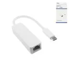 Adapter USB C pistik / RJ45 Gbit LAN, valge, 10/100/1000 Mbps automaatse tuvastamisega, 0,2m, DINIC Box