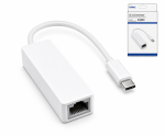 Adapter USB C Stecker / RJ45 Gbit LAN, 10/100/1000 Mbps mit Auto-Erkennung, weiß, DINIC Box mit Euroloch, Länge 0,20m