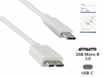 USB 3.1 C típusú kábel - USB 3.0 micro B dugó, fehér, DINIC doboz Euro lyukkal, 1.00m